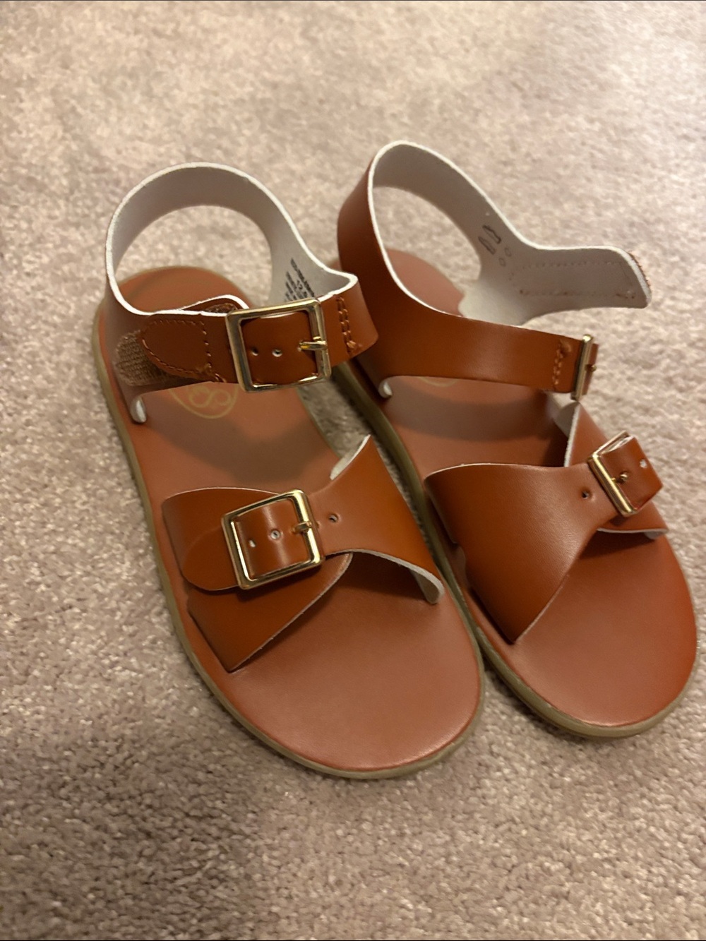 FootMates Tan Brown Kids Sandals with Gold Buckles